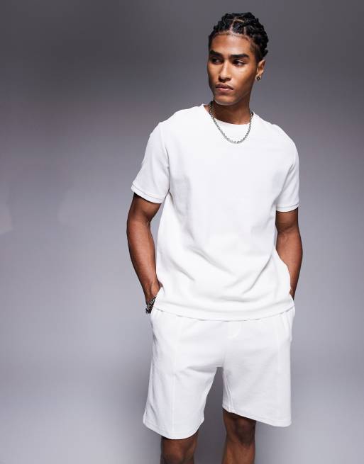 Bershka textured waffle t-shirt in white - part of a set