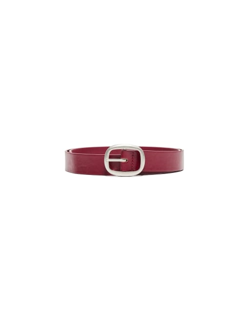 Bershka Thin faux leather belt in burgundy, 5 of 5