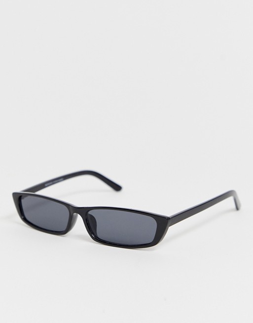 Bershka thin rectangular sunglasses in black