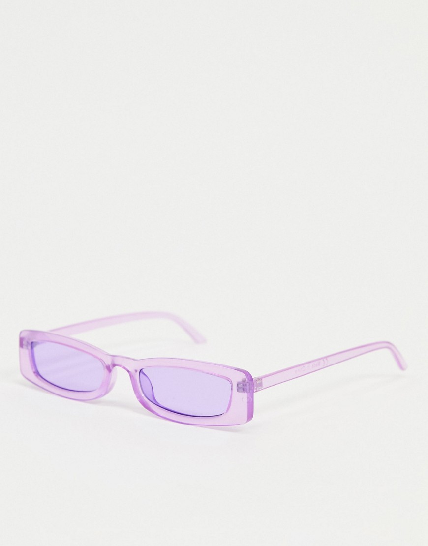 Bershka thin rectangular sunglasses in purple