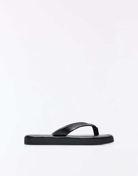 Bershka Thong flat slider sandals in black - view 1