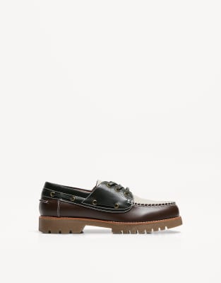 Bershka three tone mock toe deck shoes in black-Multi