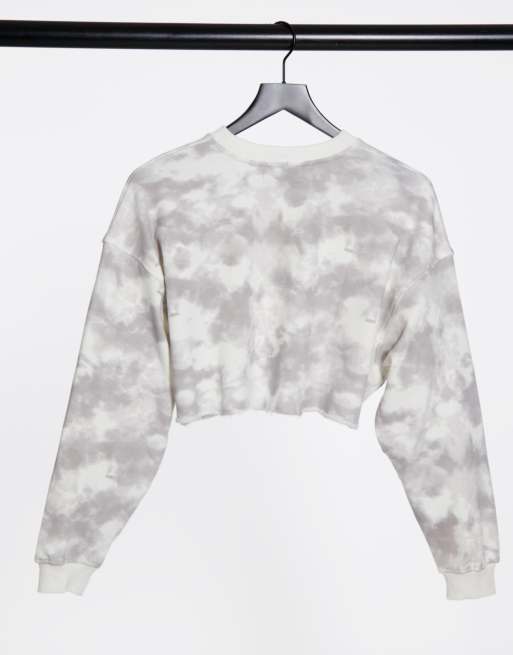 Bershka tie dye cropped sweat in grey