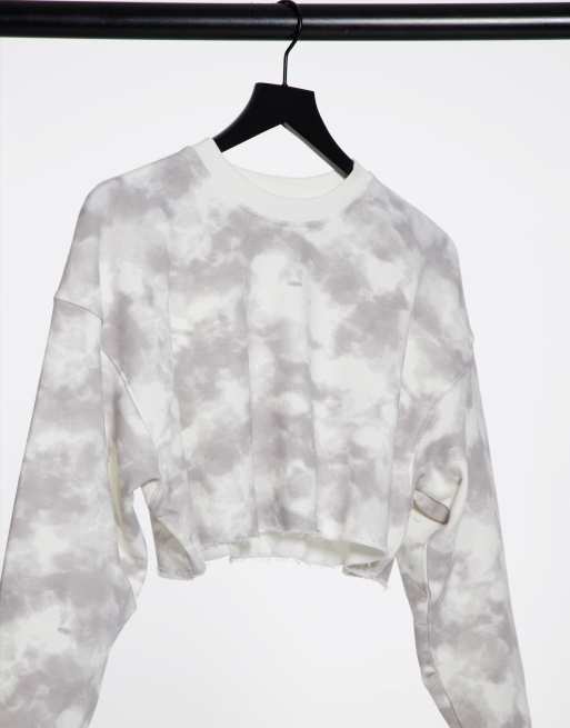 Bershka tie dye cropped sweatshirt in gray