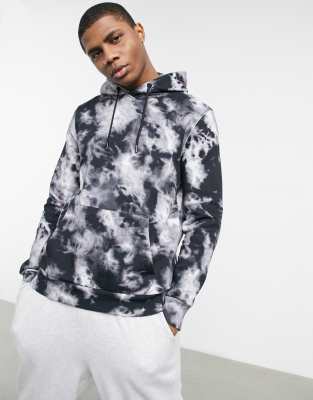 Bershka tie dye hoodie in black white ASOS