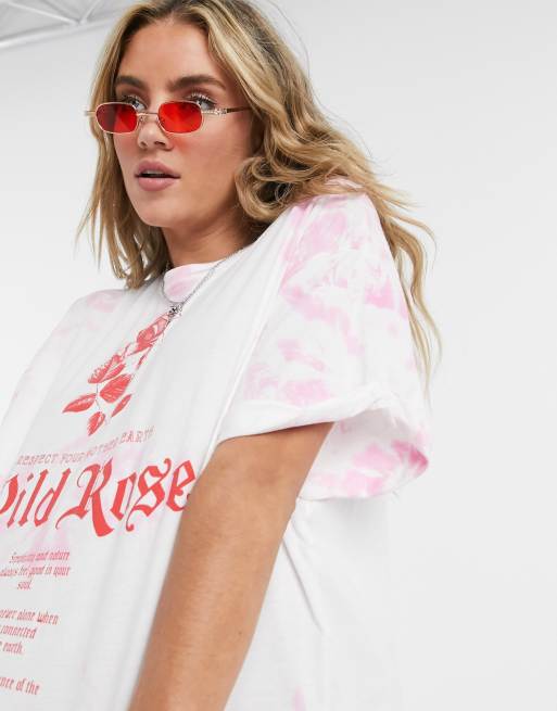 Bershka tie dye motif oversized tee in pink