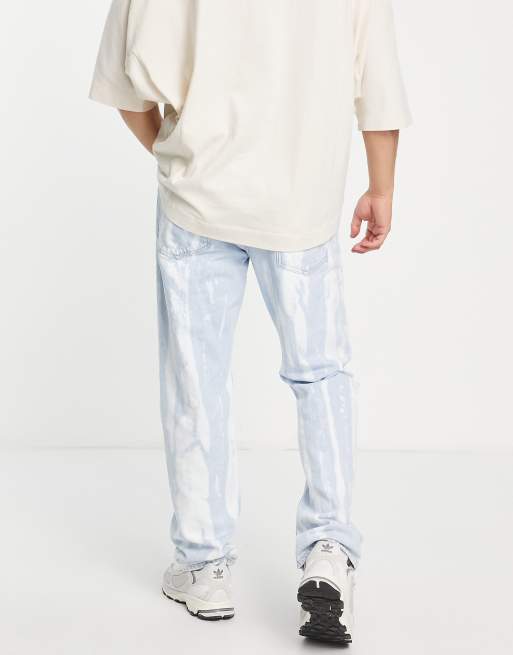 Bershka tie dye straight jeans in blue, 2 of 4