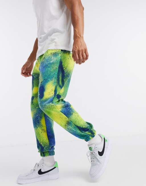 Bershka tie dye sweatpants in blue green part of set