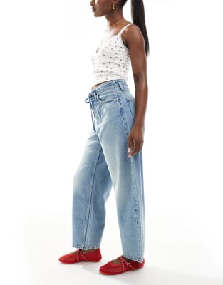 Bershka Tie Front Barrel Leg Jeans