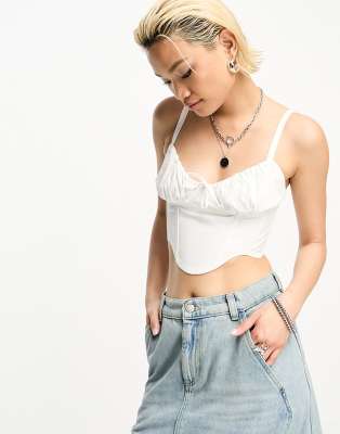 Bershka - Top corset en satin - Blanc