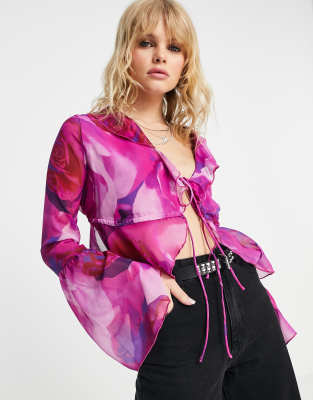 pink blouse with tie