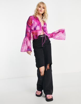 pink blouse with tie