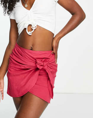 Bershka tie side mini skirt in red - ASOS Price Checker