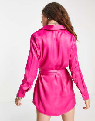 satin pink shirt dress