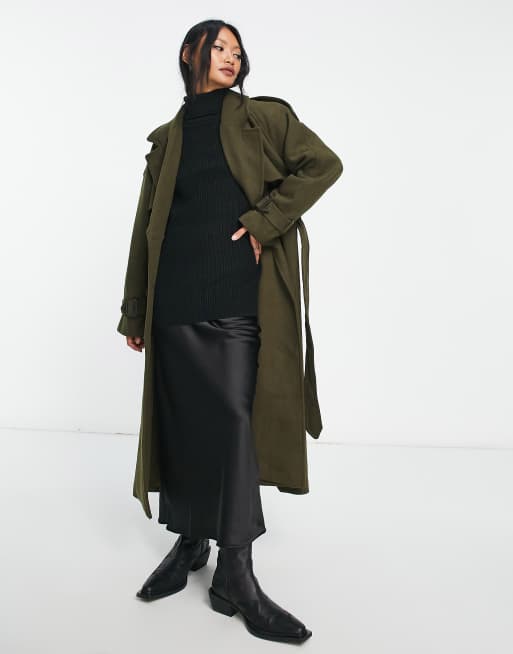 Khaki wool shop trench coat