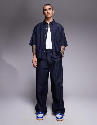 tie waist baggy jeans in indigo blue