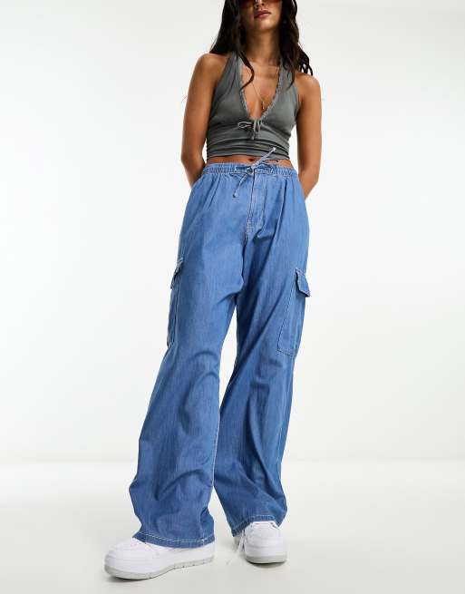 Simmi wide leg pocket detail jeans in blue wash