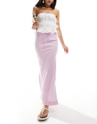 tie waist linen mix maxi skirt in pink