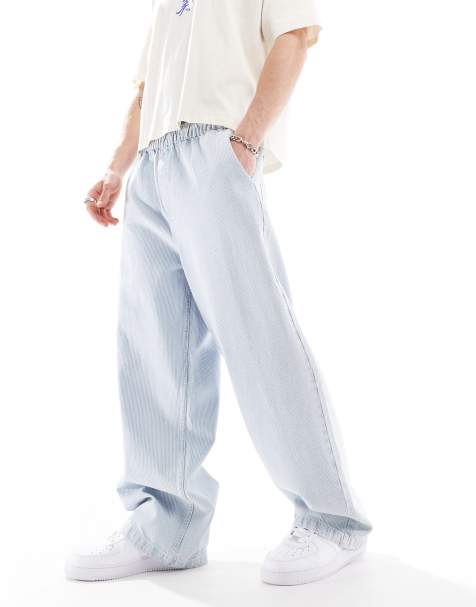 Bershka tie waist striped baggy jean in blue - view 1