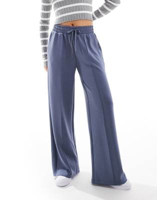 Bershka tie waist wide leg joggers in grey blue