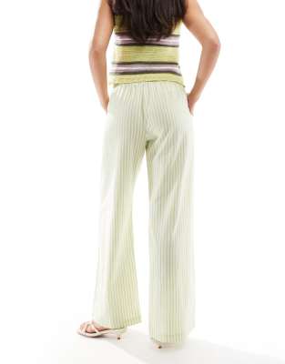 BERSHKA TIE WAIST WIDE LEG LINEN LOOK PANTS 