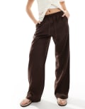 [Bershka] Bershka tie waist wide leg linen pants in brown XS BROWN