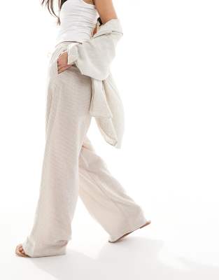 tie waist wide leg linen pants in ecru stripe-Neutral