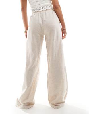 Bershka tie waist wide leg linen pants in sand | ASOS