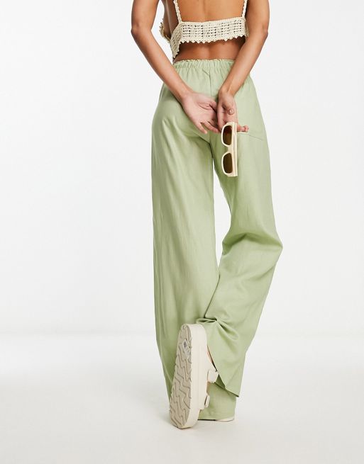 Pull&Bear fold over waistband tailored pants in sage