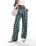 [Bershka] Bershka tie waist wide leg pants in green check XS GREEN