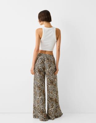 Bershka tie waist wide leg pants in leopard print | ASOS Bershka tie waist wide leg pants in leopard print | ASOS