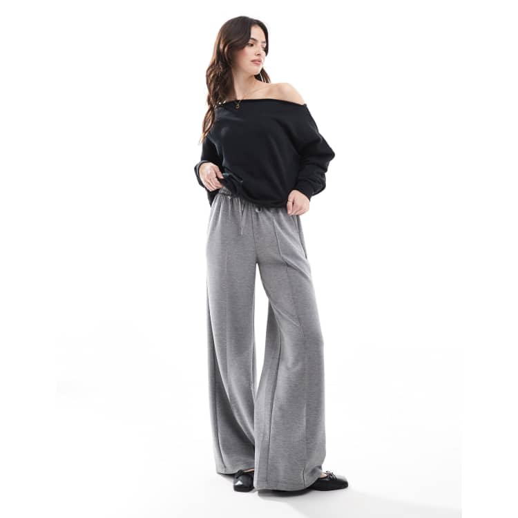 BEVAN UP wide gray slacks スラックス Asymmetrical Contrast Waistband Wide Leg Dress Pants – COMMENSE