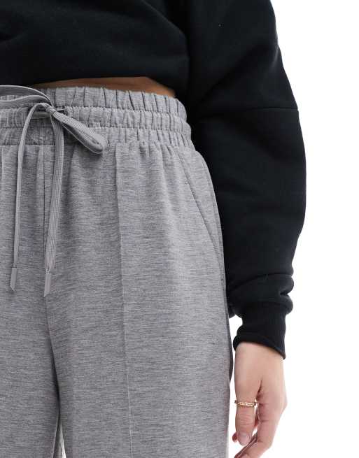 Bershka tie waist wide leg sweatpants in dark gray | ASOS