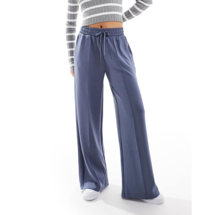 Bershka tie waist wide leg sweatpants in gray blue | ASOS