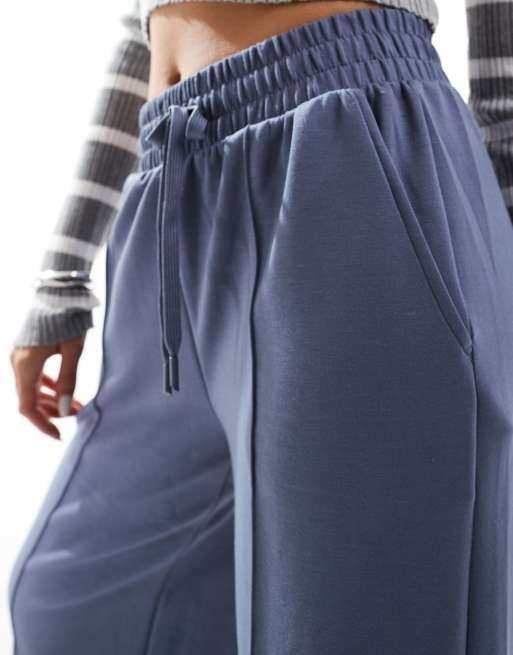 Bershka tie waist wide leg sweatpants in gray blue