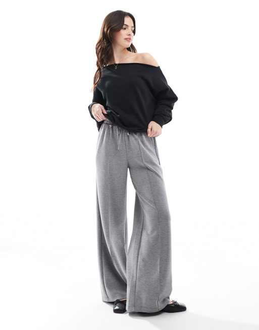 Bershka tie waist wide leg trackies in dark grey