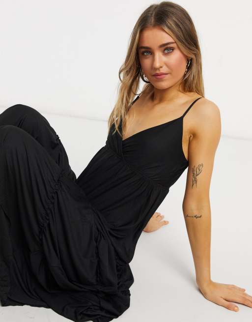 Bershka tiered maxi dress in black