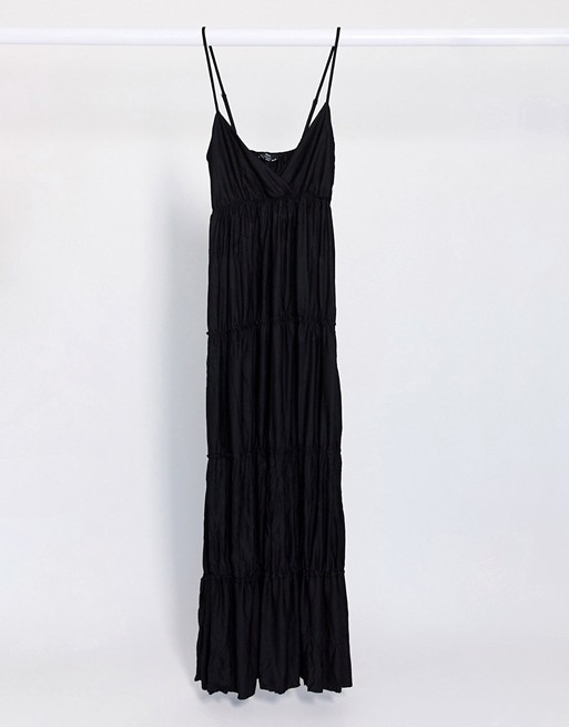 Bershka tiered maxi dress in black