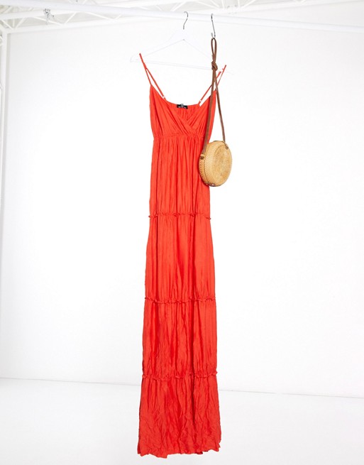 Bershka tiered maxi dress in red