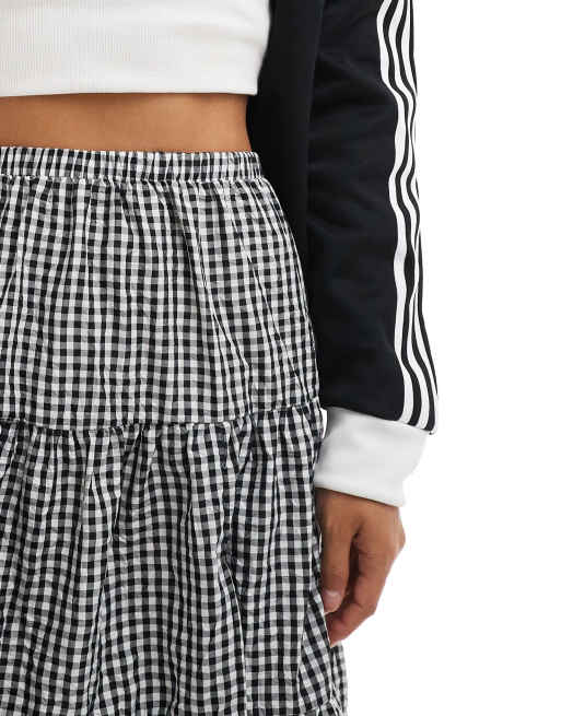 Bershka tiered maxi skirt in black white gingham