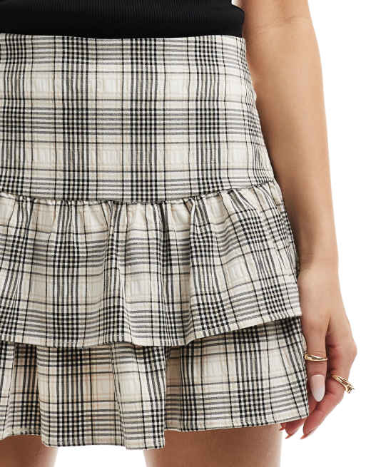 Bershka tiered rara mini skirt in grey check | ASOS