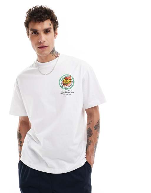 Bershka tiger japanese back printed t-shirt in white | ASOS