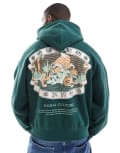 Bershka tiger printed hoodie in dark green