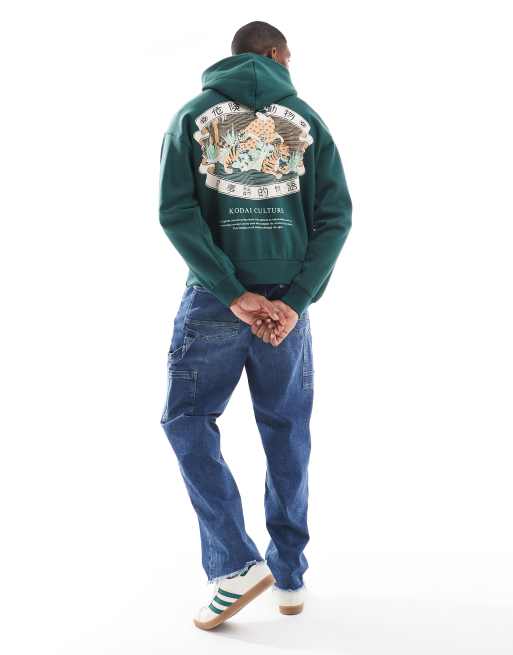 Bershka tiger printed hoodie in dark green | ASOS
