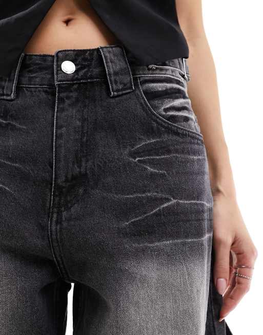 Bershka - Timmermansjeans met verstelbare taille in zwart met wassing, 5 van 5