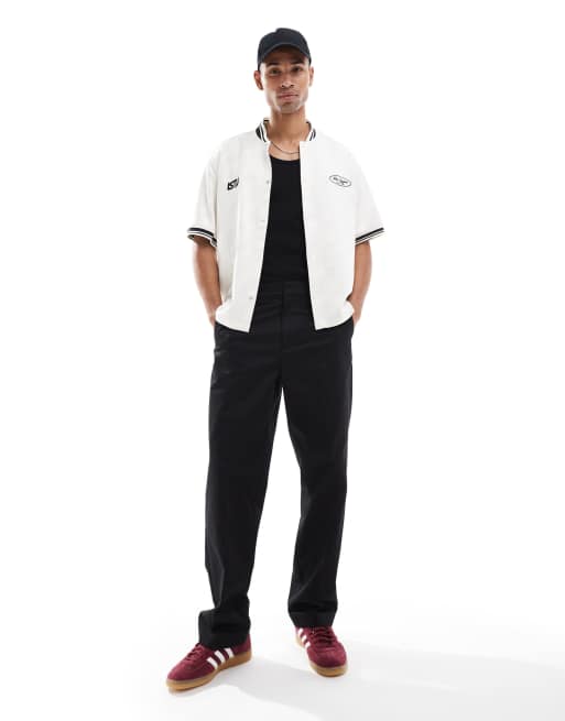 Bershka tipped collar retro shirt in white, 3 of 4