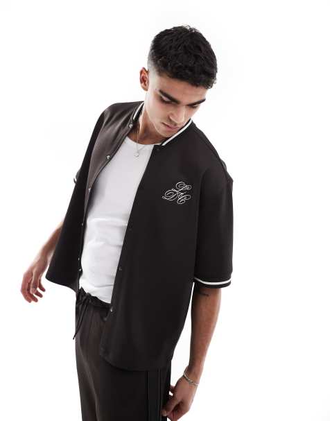 Bershka tipped collar shirt in brown - part of a set - view 1