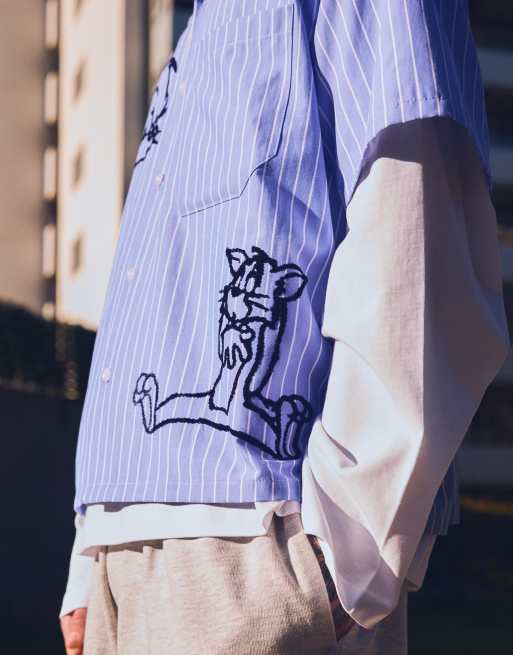 Bershka - Tom & Jerry - Overhemd met korte mouwen in lichtblauw, 3 van 4