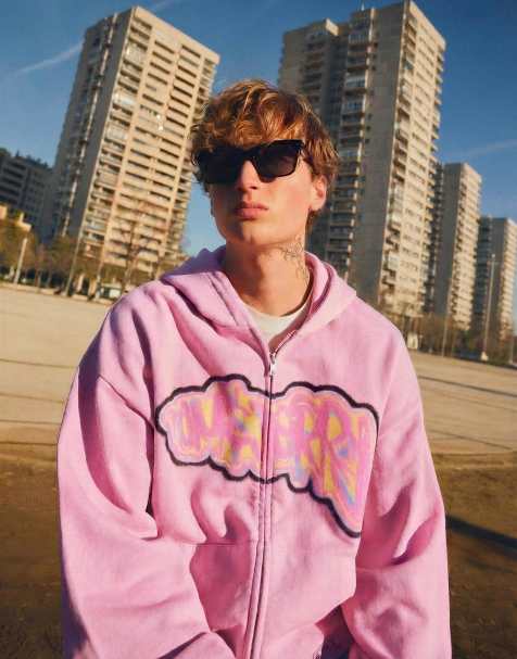 Bershka Tom & jerry zip-up sweatshirt in pink