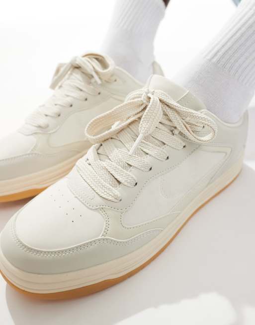 Bershka tonal panel sneakers in beige | ASOS